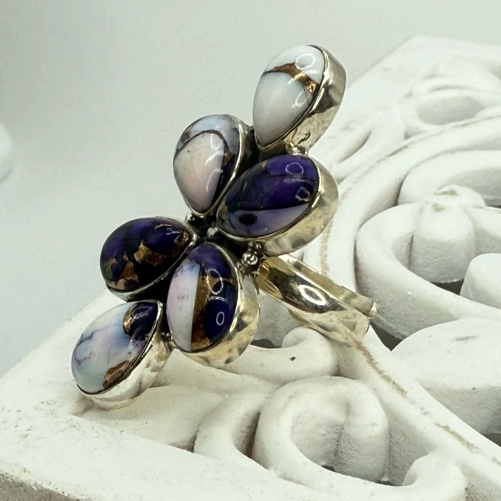 Sterling Silver Purple Dahlia Statement Ring – Size 8 Adjustable
